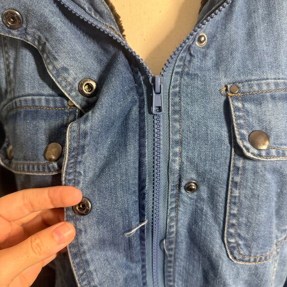 North Style Jacket Women M Blue Denim Quilted Hood Chore Jacket Sherpa Pocket - Picture 7 of 14